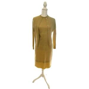 Vintage 60’s Hong Kong Cashmere 3-Piece Skirt & Sweater Set Gold Size S